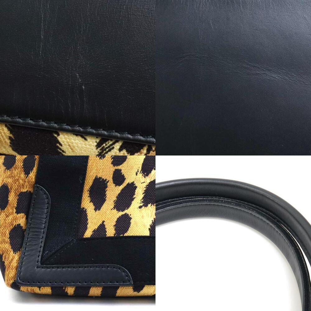 Balenciaga Leopard Leather Cabas Bag Tote Navy Canvas Blue Black Brown Shoulder - Picture 4 of 4